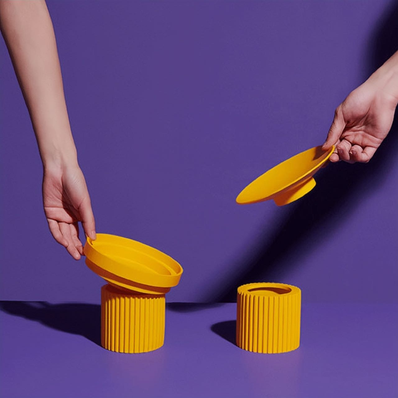 Two pet food bowls with large and small detachable food bowls for dogs and cats yellow colour petpawshop01