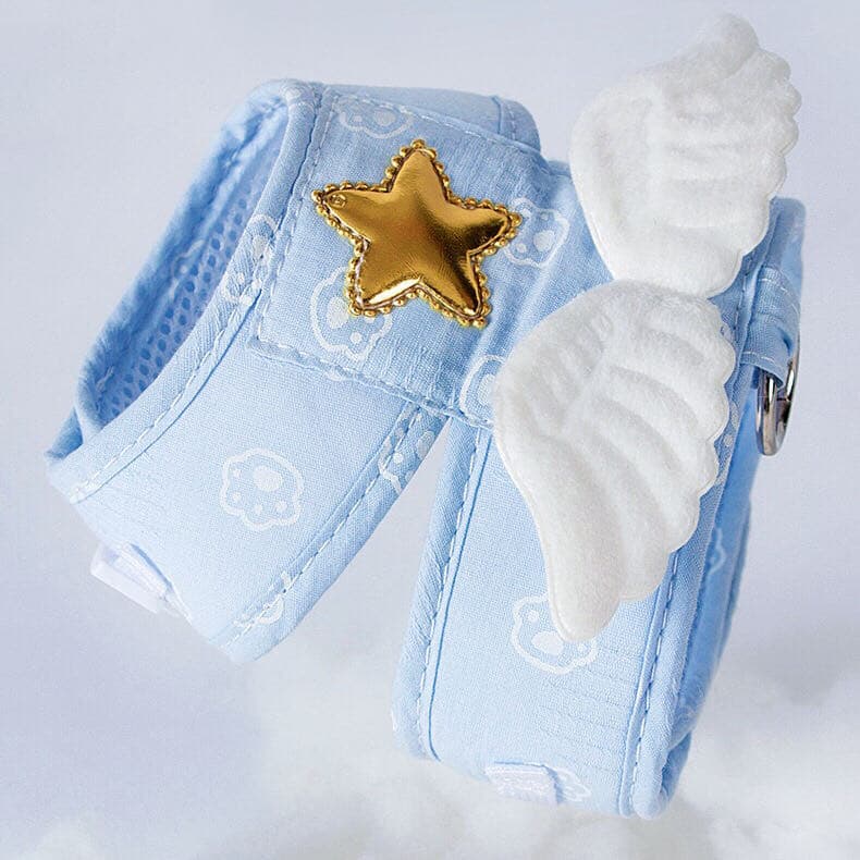 A Blue Colour Angel Wing Style Pet Harness And Leash